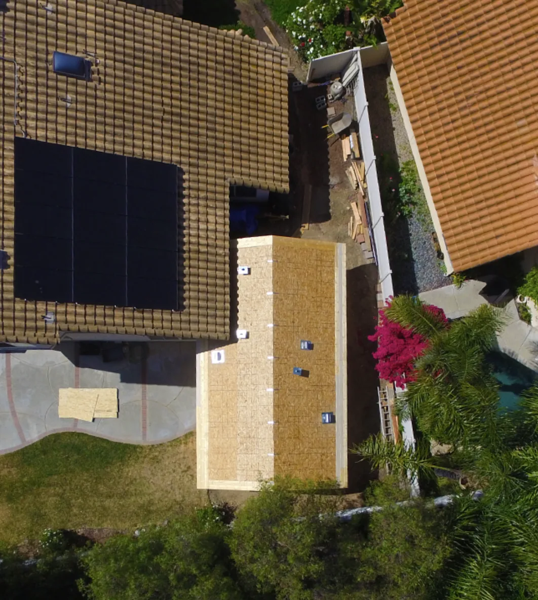 Aerial view of an attached ADU built alongside a Temecula home